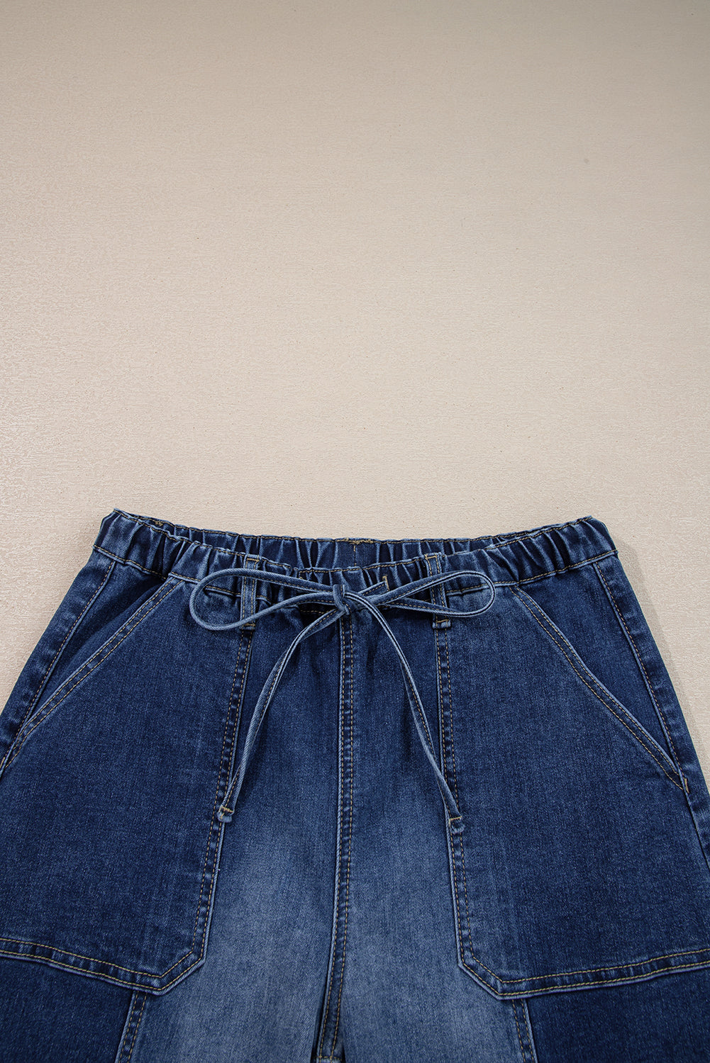 Gray Drawstring Seam Detail Raw Hem Wide Leg Jeans