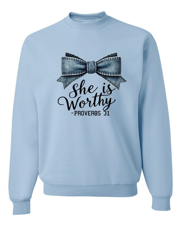 She Is Worthy Proverbs 31 CrewNeck Sweatshirt
