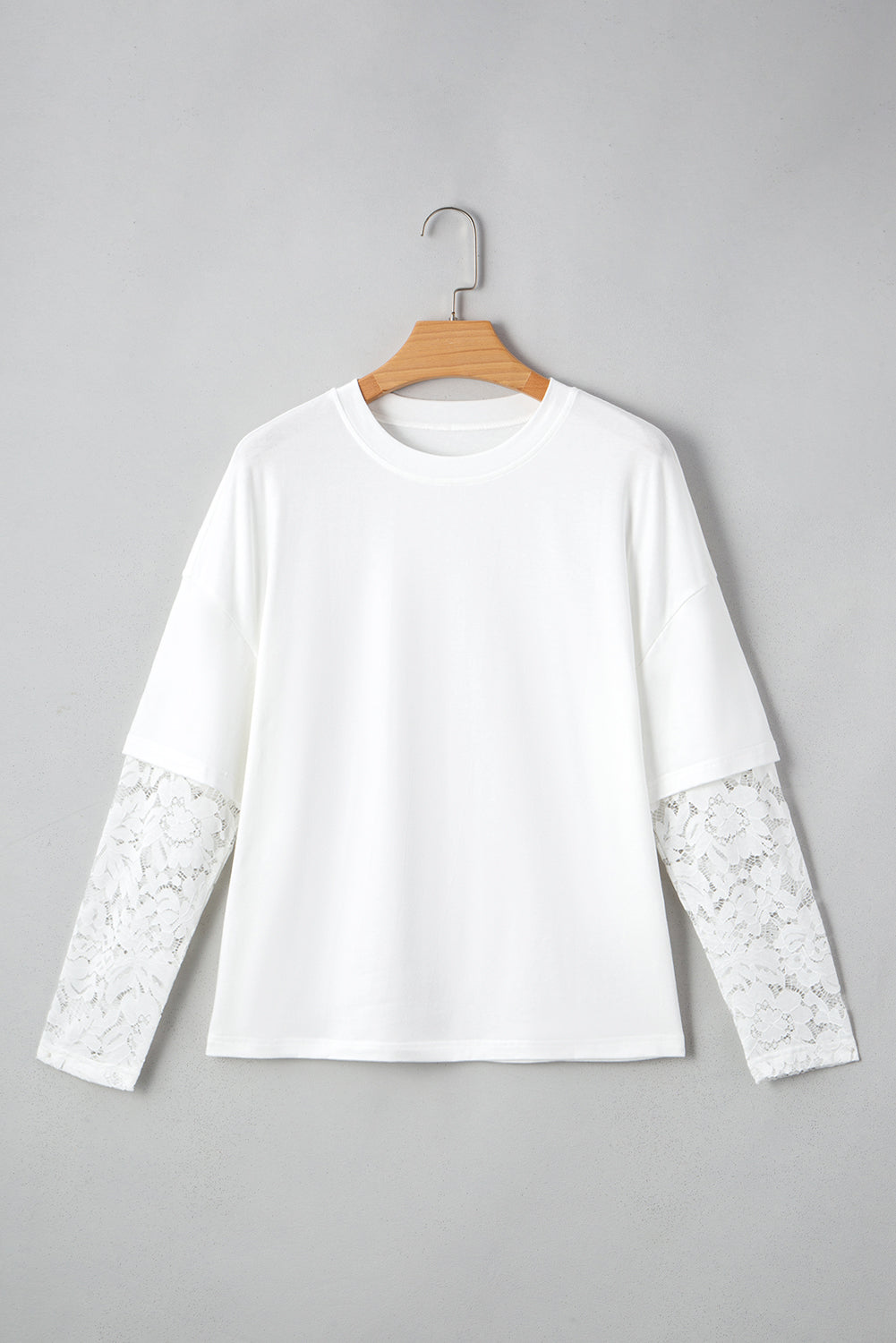 Black Fake Two-Piece Lace Long Sleeve Drop Shoulder Tee