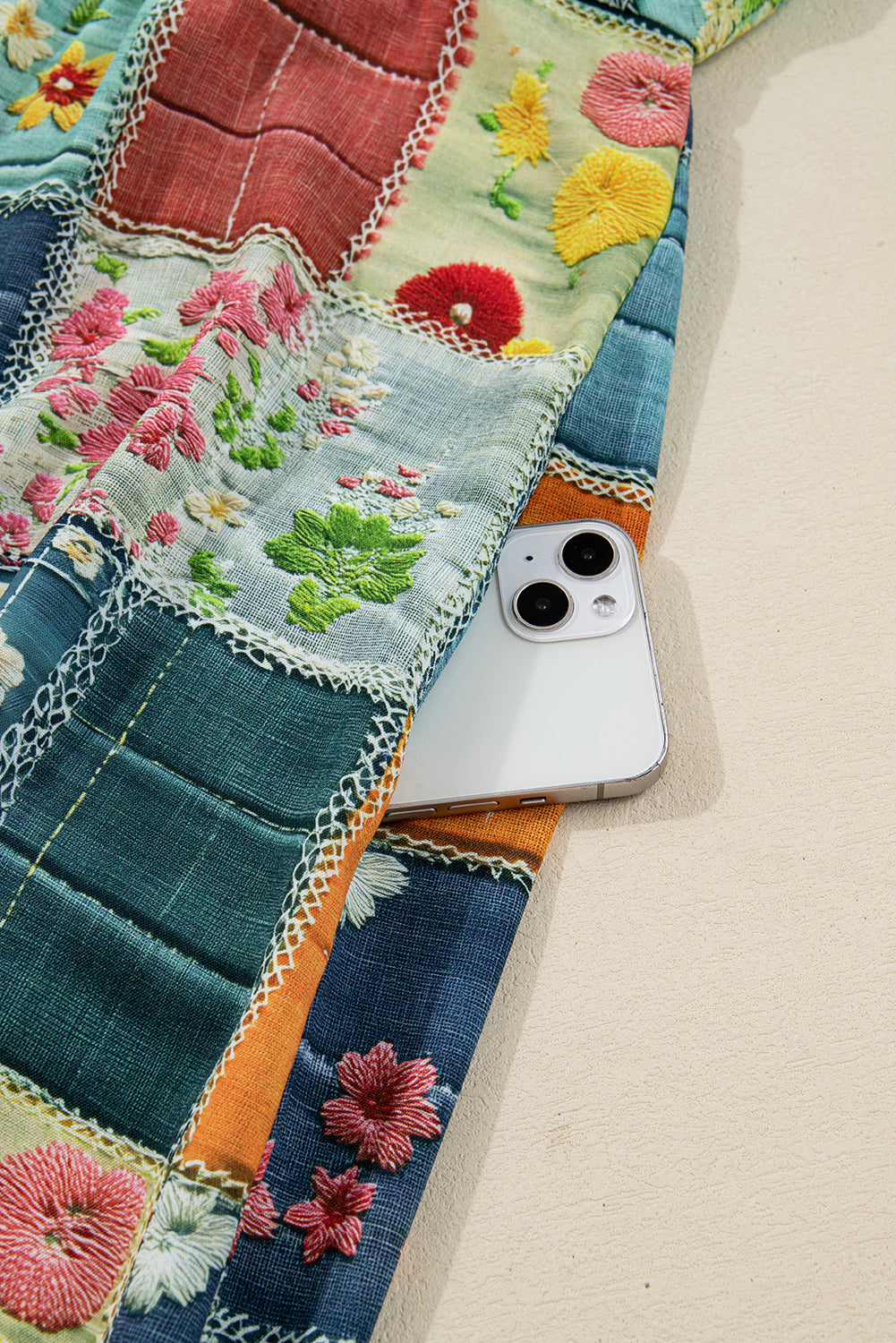 Sky Blue Floral Checkered Pattern Bubble Sleeve Ruffle Hem Dress