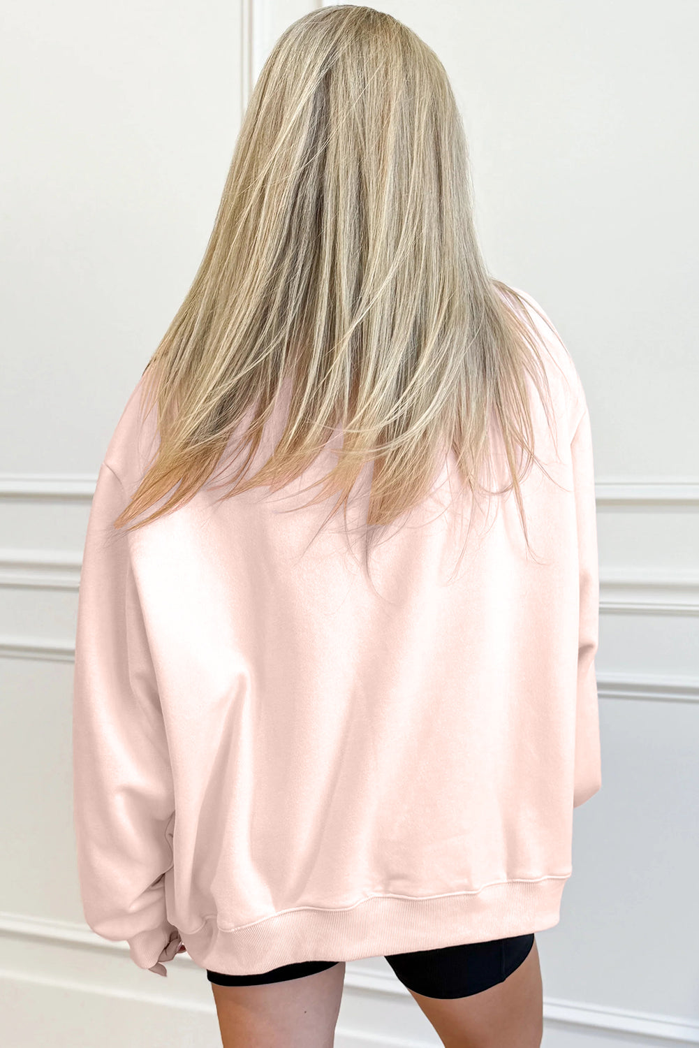 Bright Pink Oversize Blessed Embroidered Mock Neck Sweatshirt