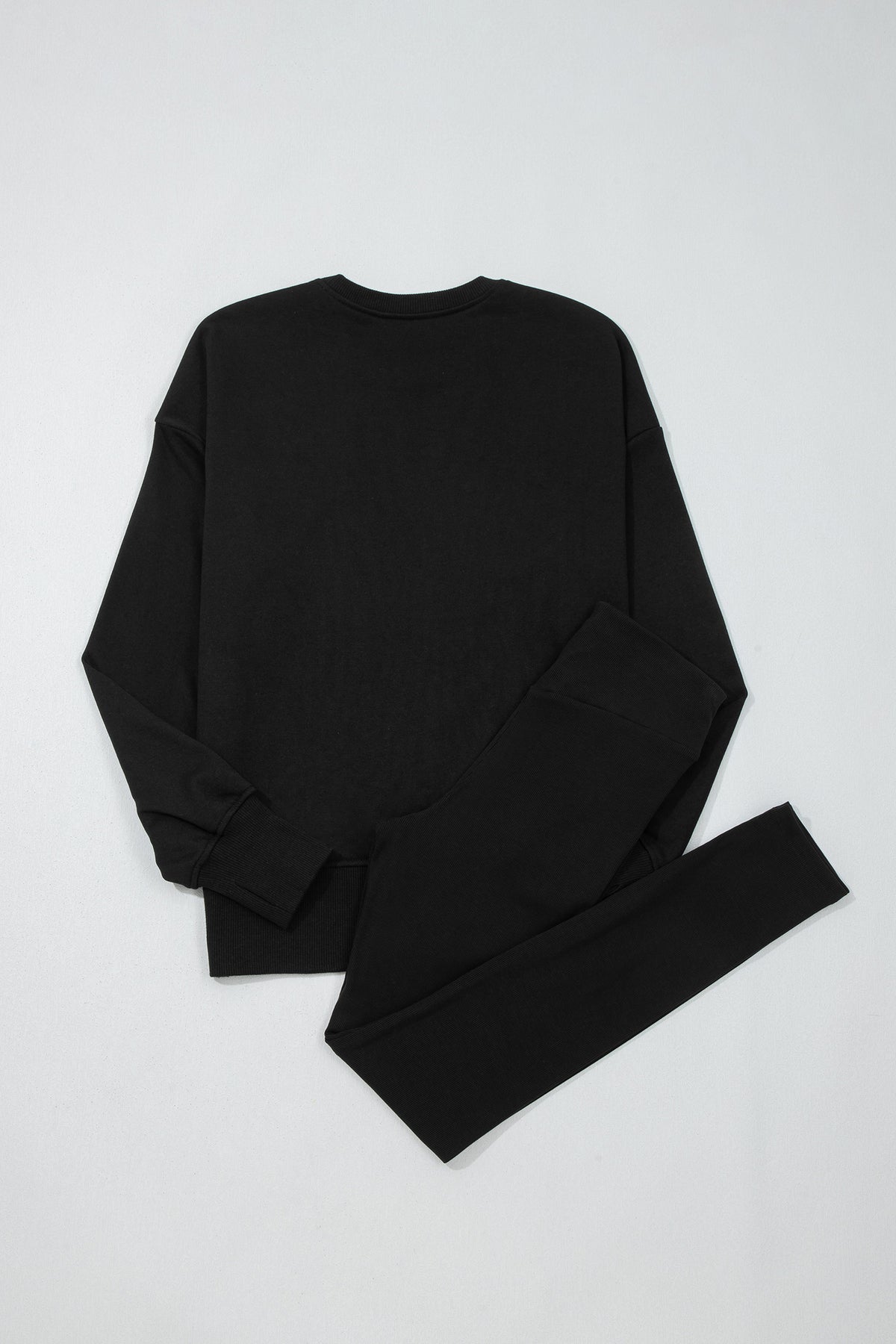 Green Bay Solid Color Oversize Slit Sweatshirt Ribbed Leggings Set