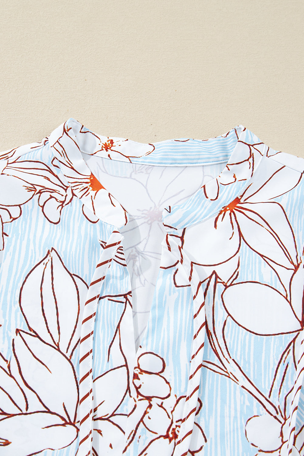 Brown Floral Print Tie Neck Long Sleeve Mini Dress