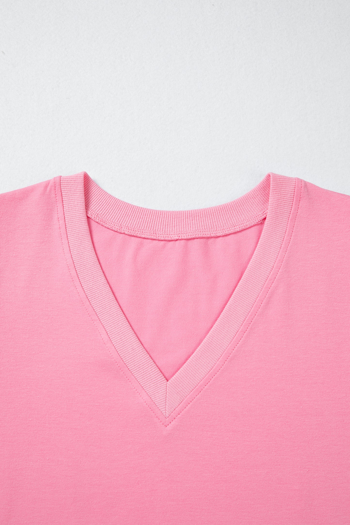 Bonbon Solid Color V Neck Short Puff Sleeve Blouse