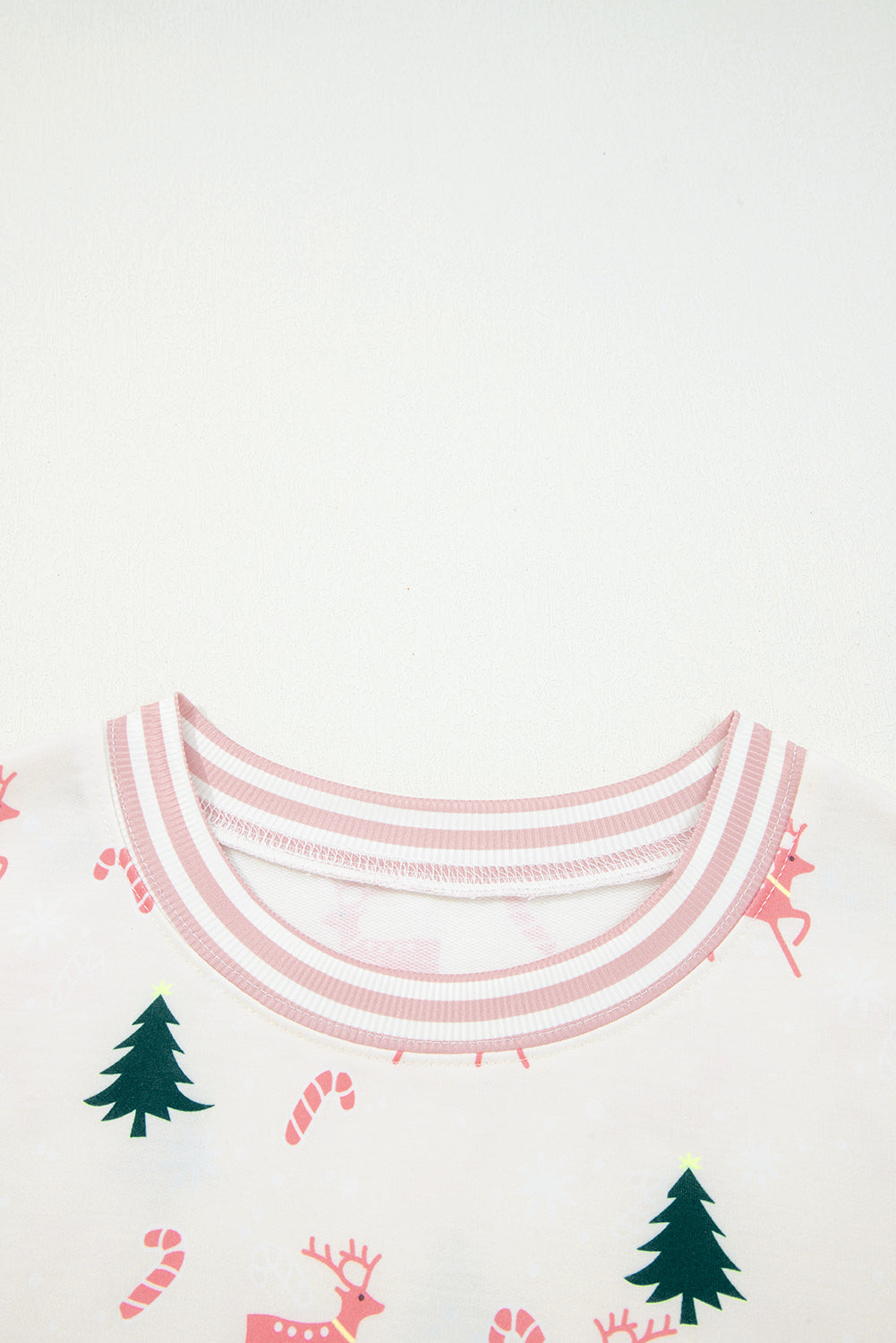 Green Bow Christmas Tree Print Contrast Striped Trim 2pcs Lounge Set