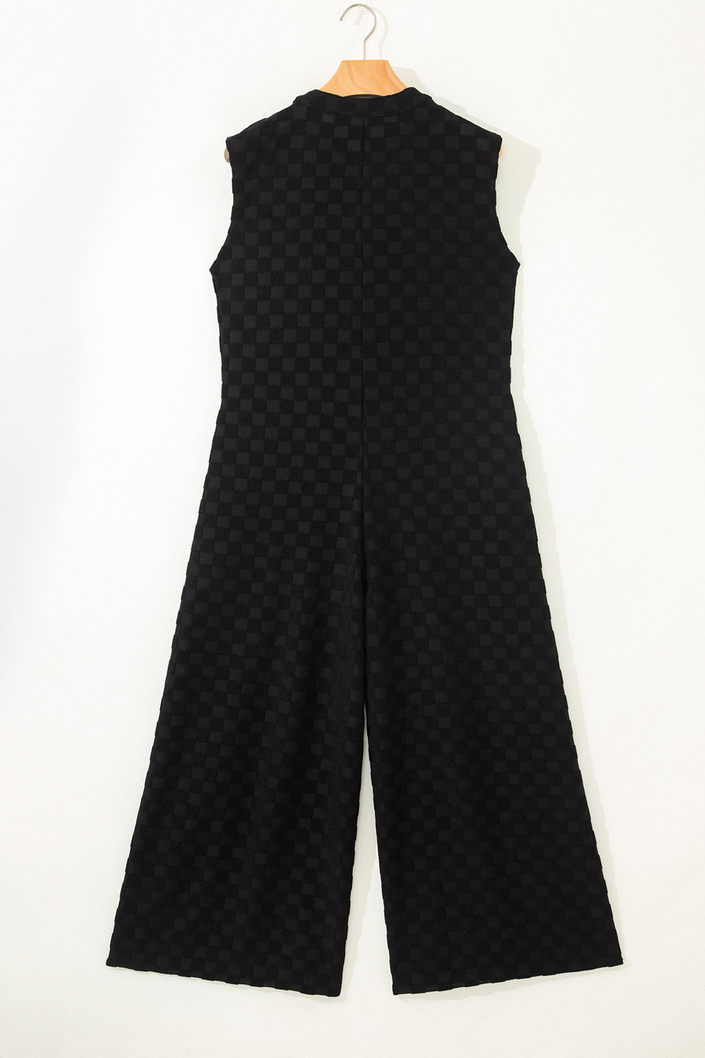 White Half Buttons Sleeveless Wide Leg Textured Jumpsuit
