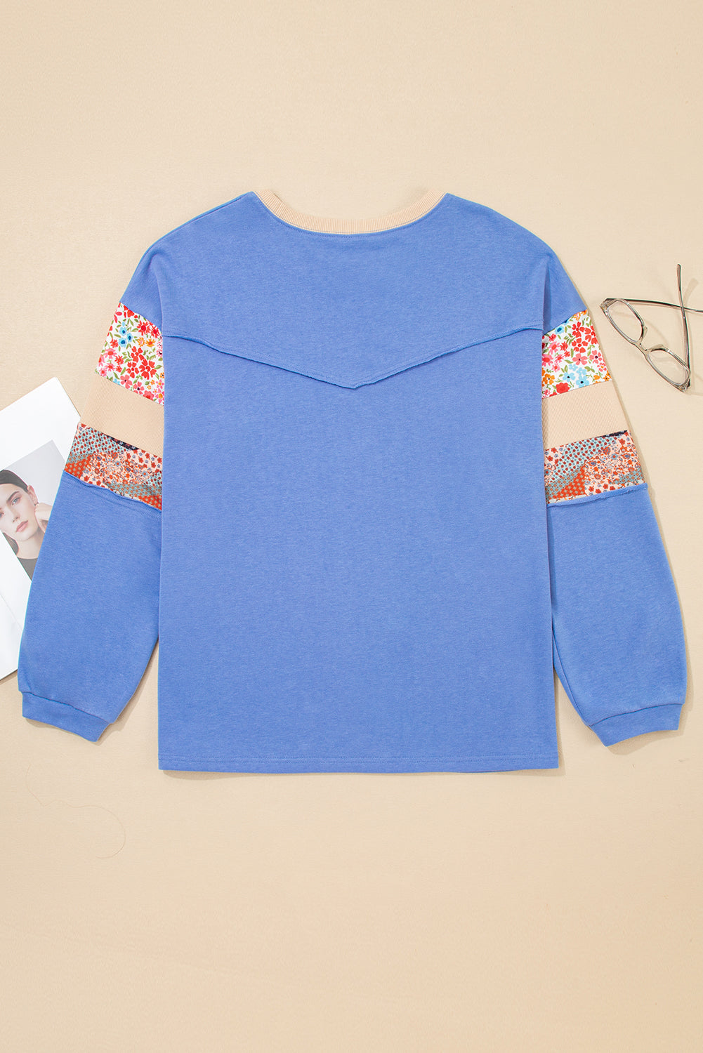 Khaki Exposed Seam Floral Mixed Patchwork Plus Size Top