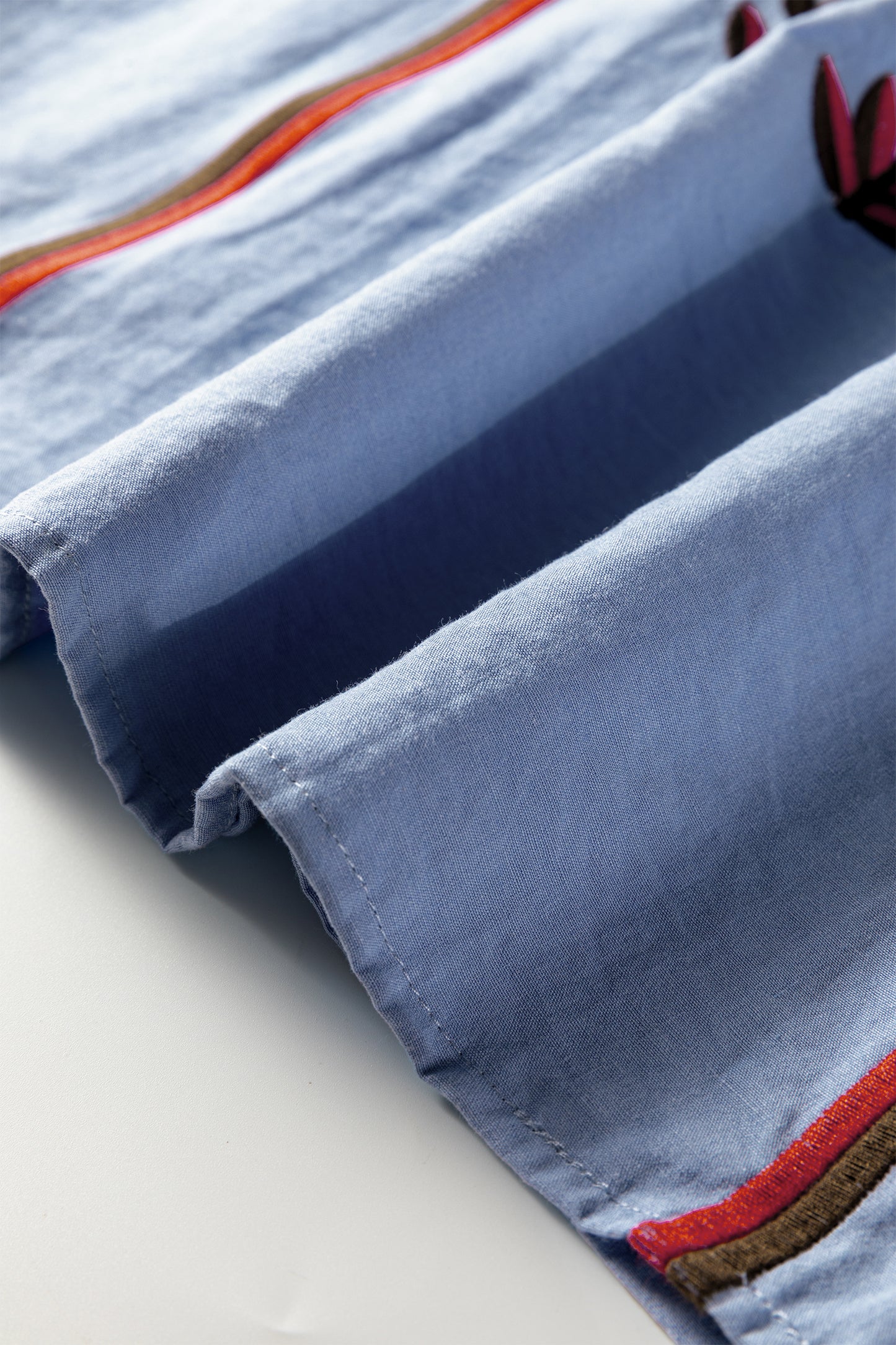 Real Teal Floral Embroidered Split Neck Tassel Tie Puff Sleeve Blouse