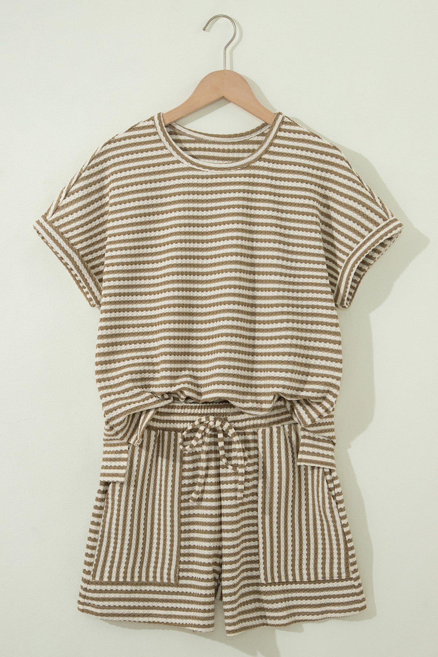 Black Stripe Breathable Textured Knit Short 2pcs Set