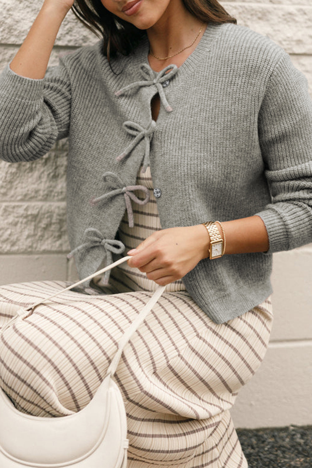 Fiery Red Sweet Bow Front Knit Cardigan
