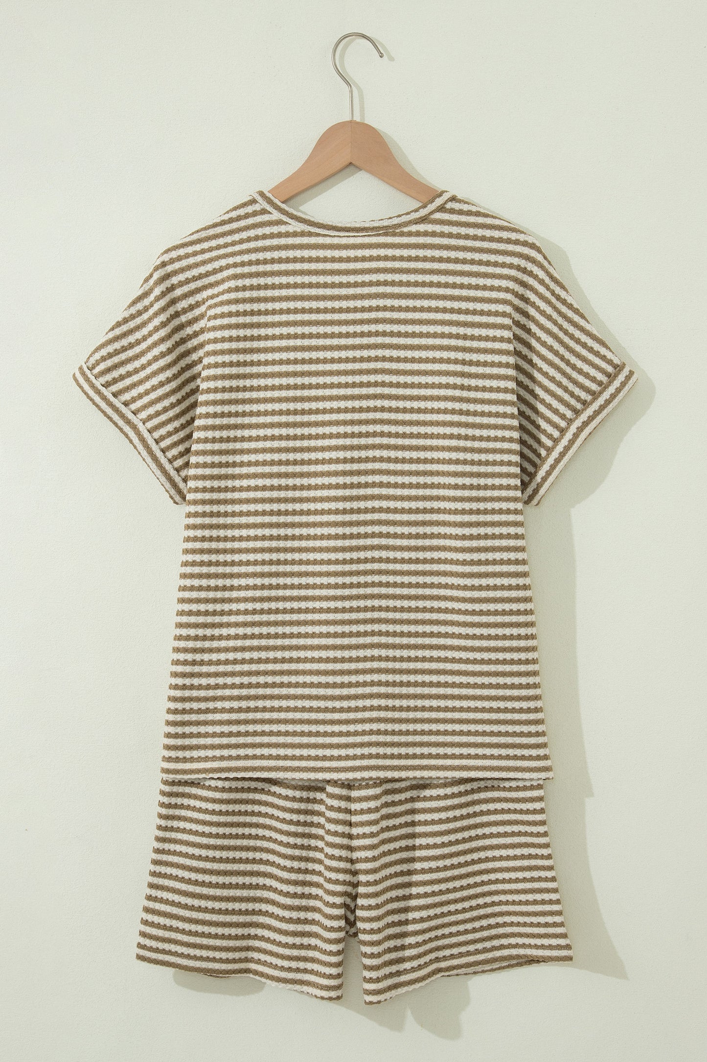 Black Stripe Breathable Textured Knit Short 2pcs Set