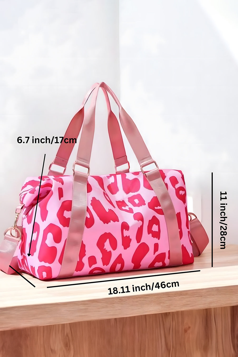 Bright Pink Leopard Print Luggage Tote Bag