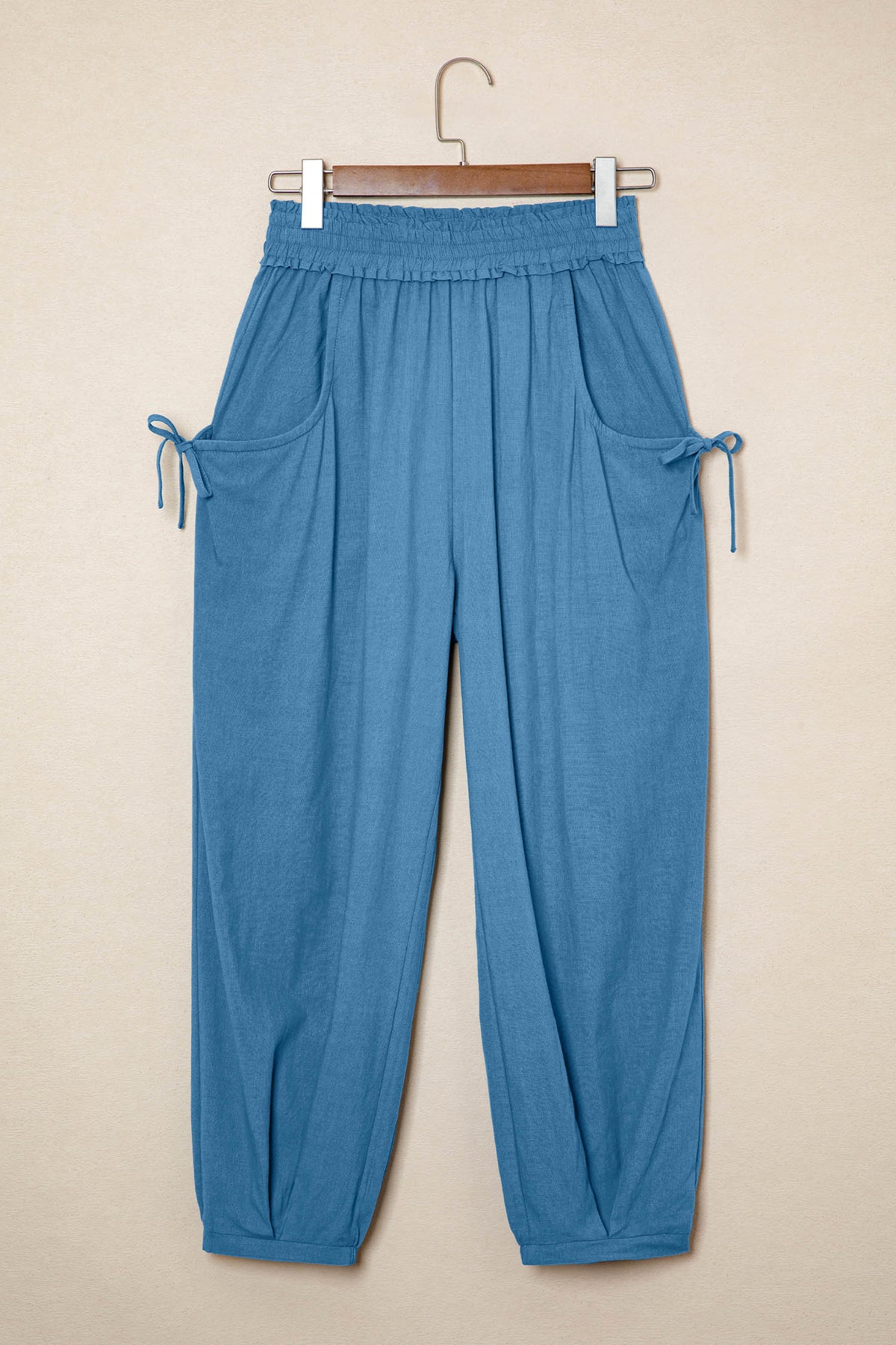 Prussian Blue Smocked Waist Casual Jogger Style Pants