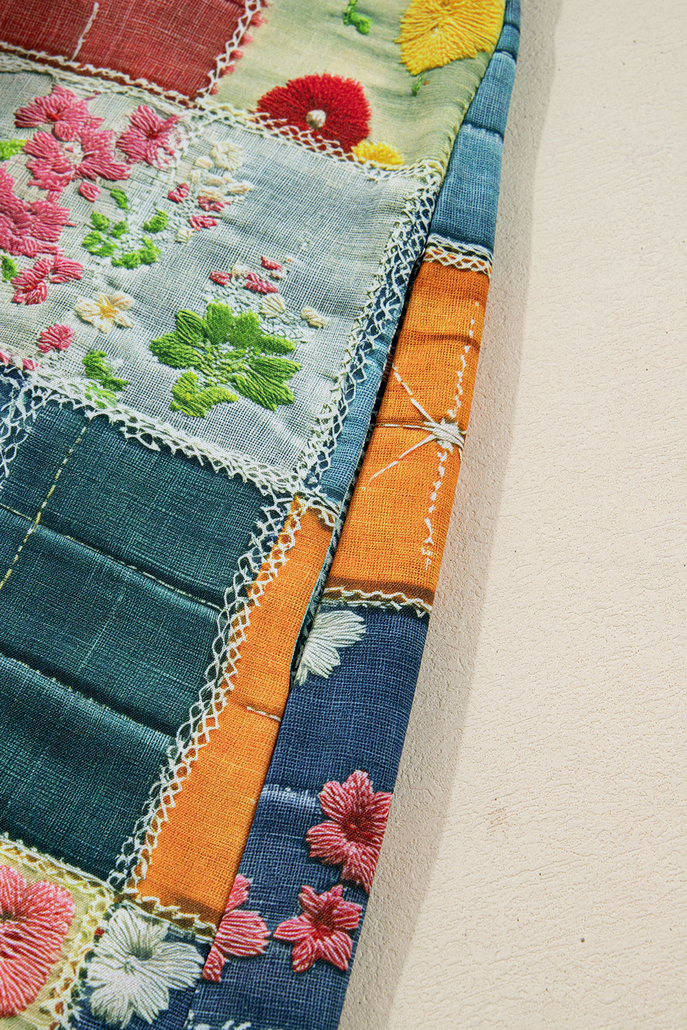 Sky Blue Floral Checkered Pattern Bubble Sleeve Ruffle Hem Dress