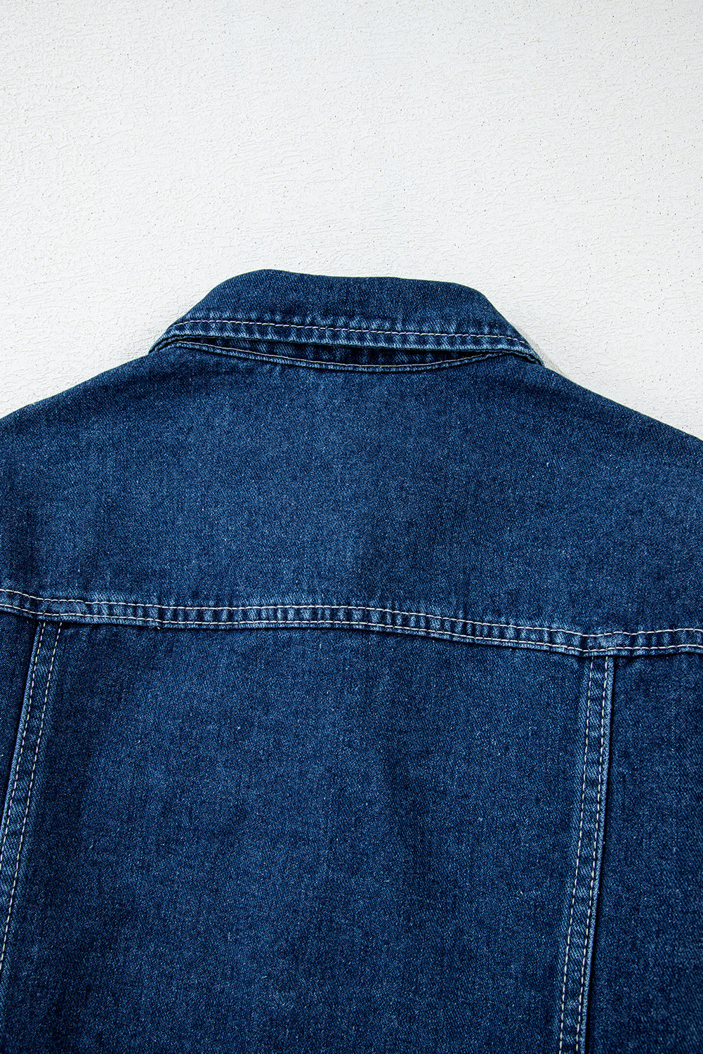 Beau Blue Ruffle Raw Hem Flap Pockets Denim Jacket